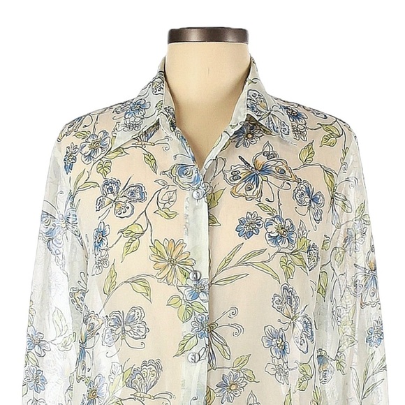 Vintage Jordan Sheer Butterfly Print Button Down Blouse Size M - Picture 3 of 9